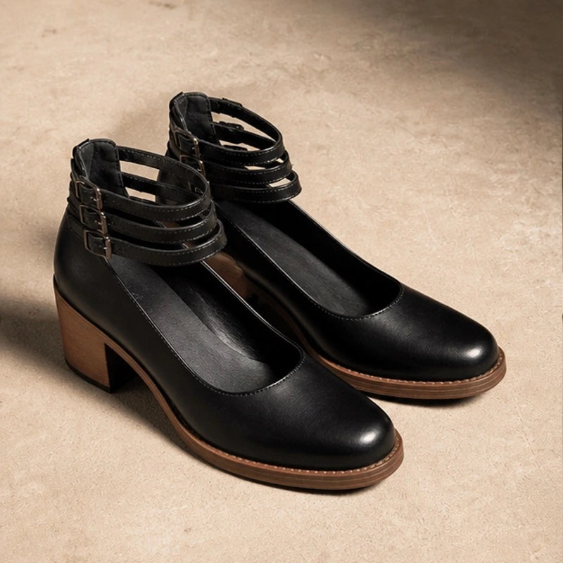 Sylvie Stacked-Heel Pumps - Black - court heels - Hendlys - Image 4