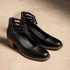 Sylvie Stacked-Heel Pumps - Black - court heels - Hendlys - Image 4