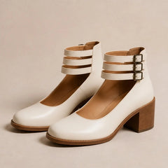 Sylvie Stacked-Heel Pumps - White - women's heels - Hendlys - Image 2