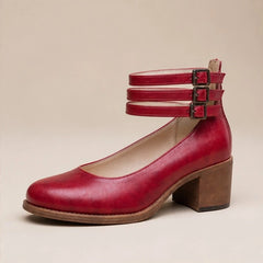 Sylvie Stacked-Heel Pumps - Red - court heels - Hendlys - Image 4