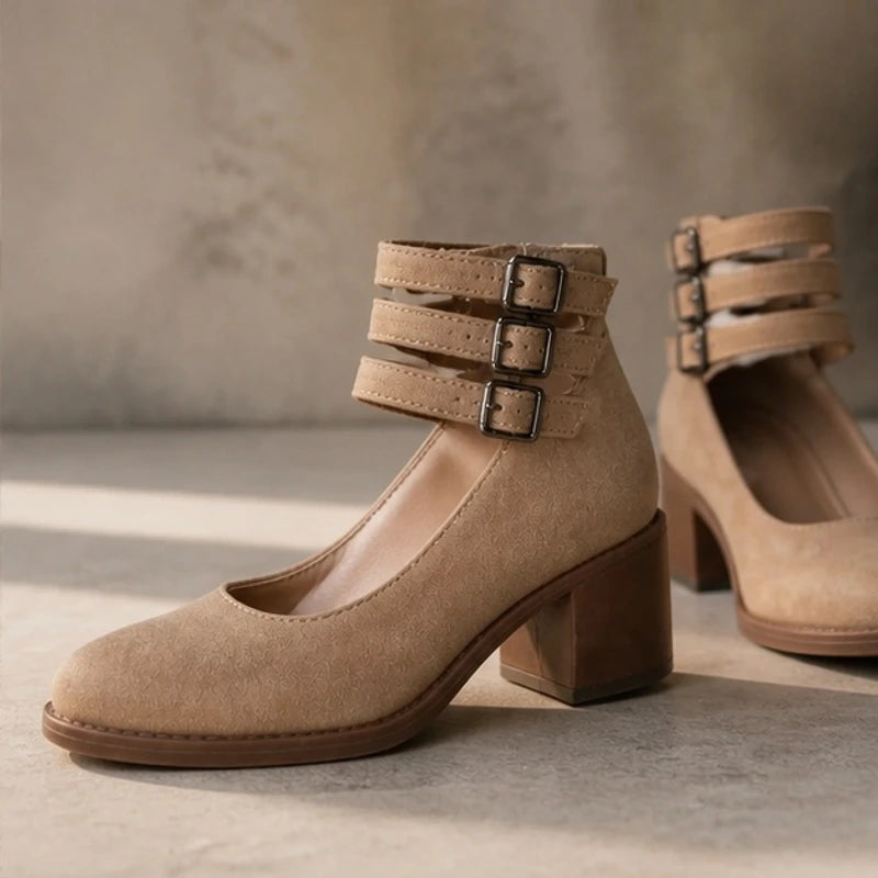 Sylvie Stacked-Heel Pumps - Beige - stacked heel pumps - Hendlys - Image 3