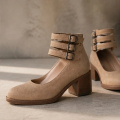 Sylvie Stacked-Heel Pumps - Beige - stacked heel pumps - Hendlys - Image 3