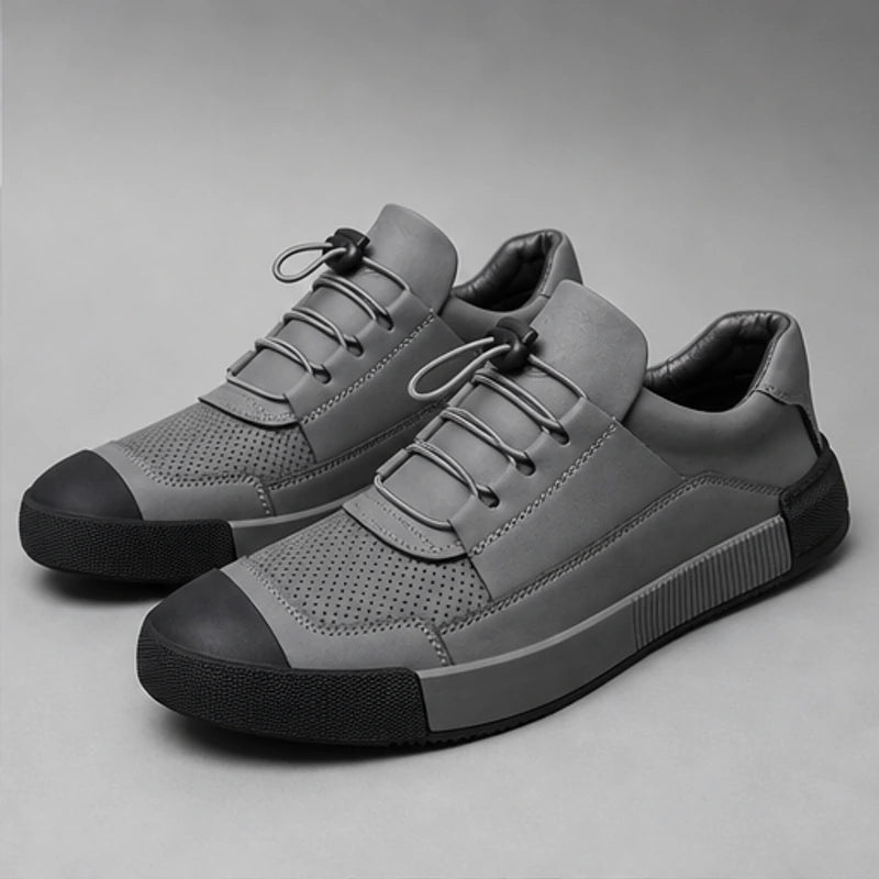 Calder Leather Court Sneaker - Gray - toggle lace - Hendlys - Image 6