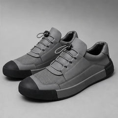Calder Leather Court Sneaker - Gray - toggle lace - Hendlys - Image 6