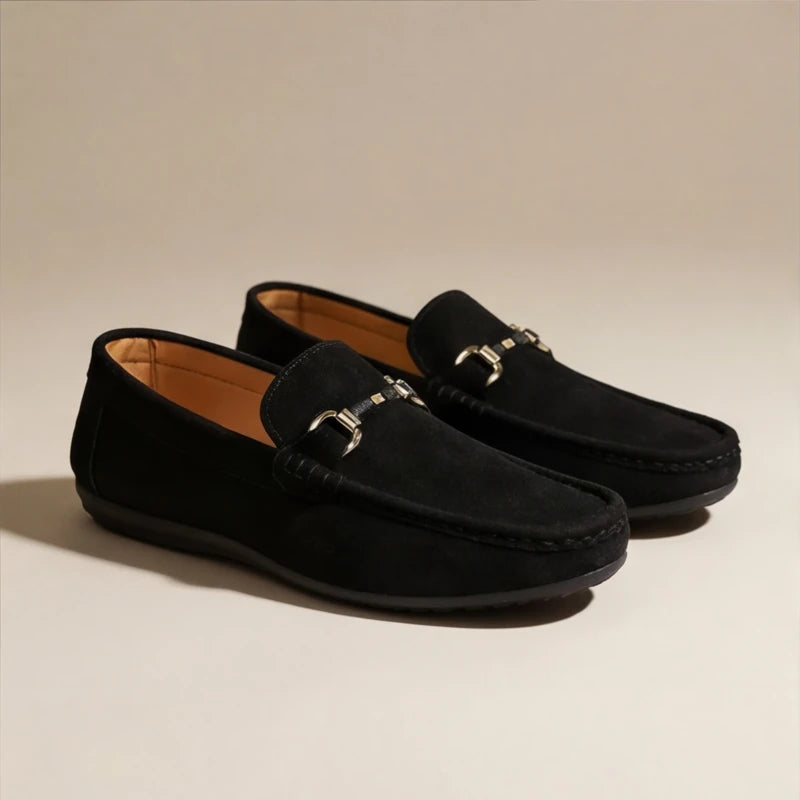 Bianchi Russo Suede Loafers - Black - metal buckle - Hendlys - Image 5