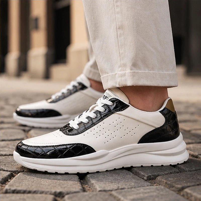 Taviano Contrast Leather Sneakers - Black - leather sneakers - Hendlys - Image 3