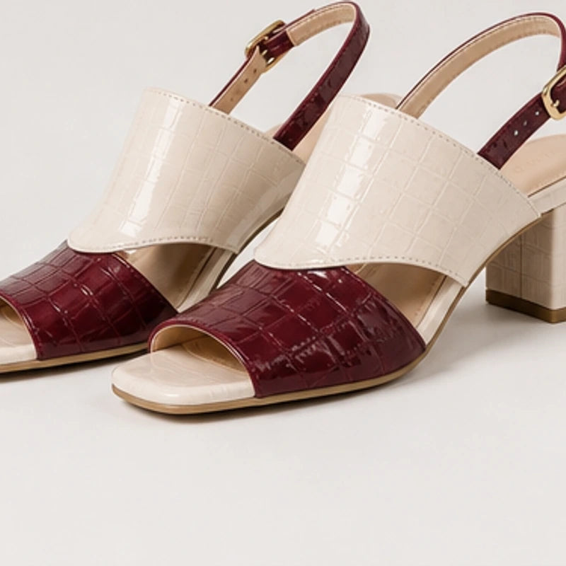 Tessa Colorblock Slingback Sandal - Burgundy - Sandals - Hendlys - Image 1