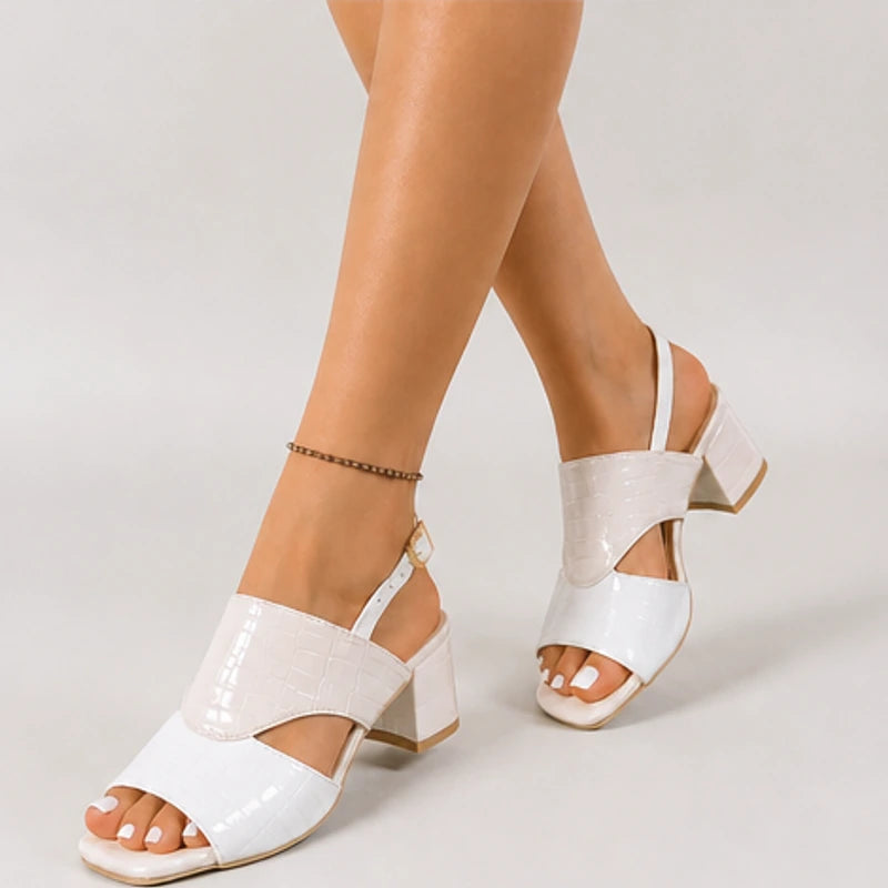 Tessa Colorblock Slingback Sandal - White - block heel - Hendlys - Image 4