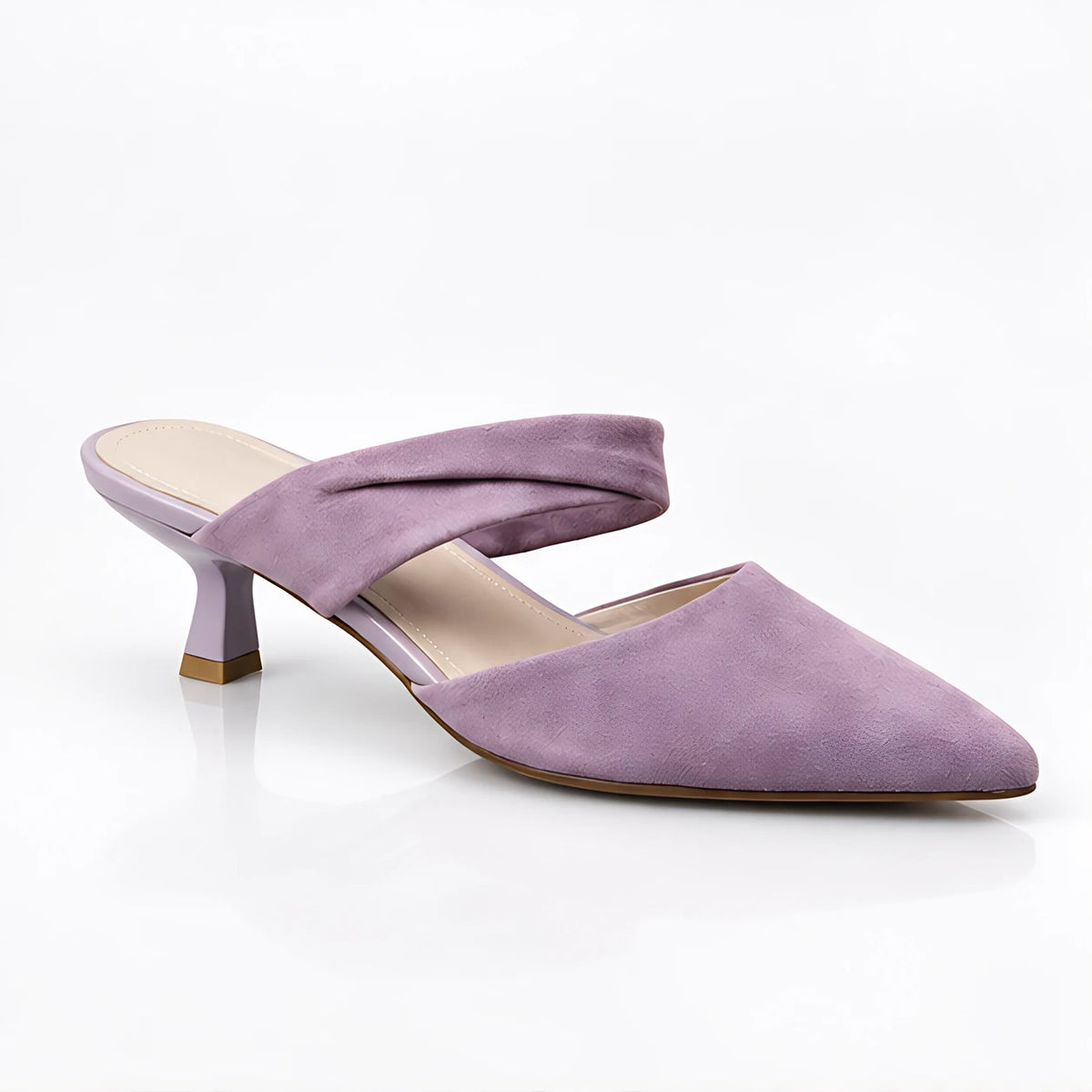 Thalia Women's Suede Kitten-Heel Mules - Lavender - Women's Footwear > Heels > Mule Heels - Hendlys - Image 1