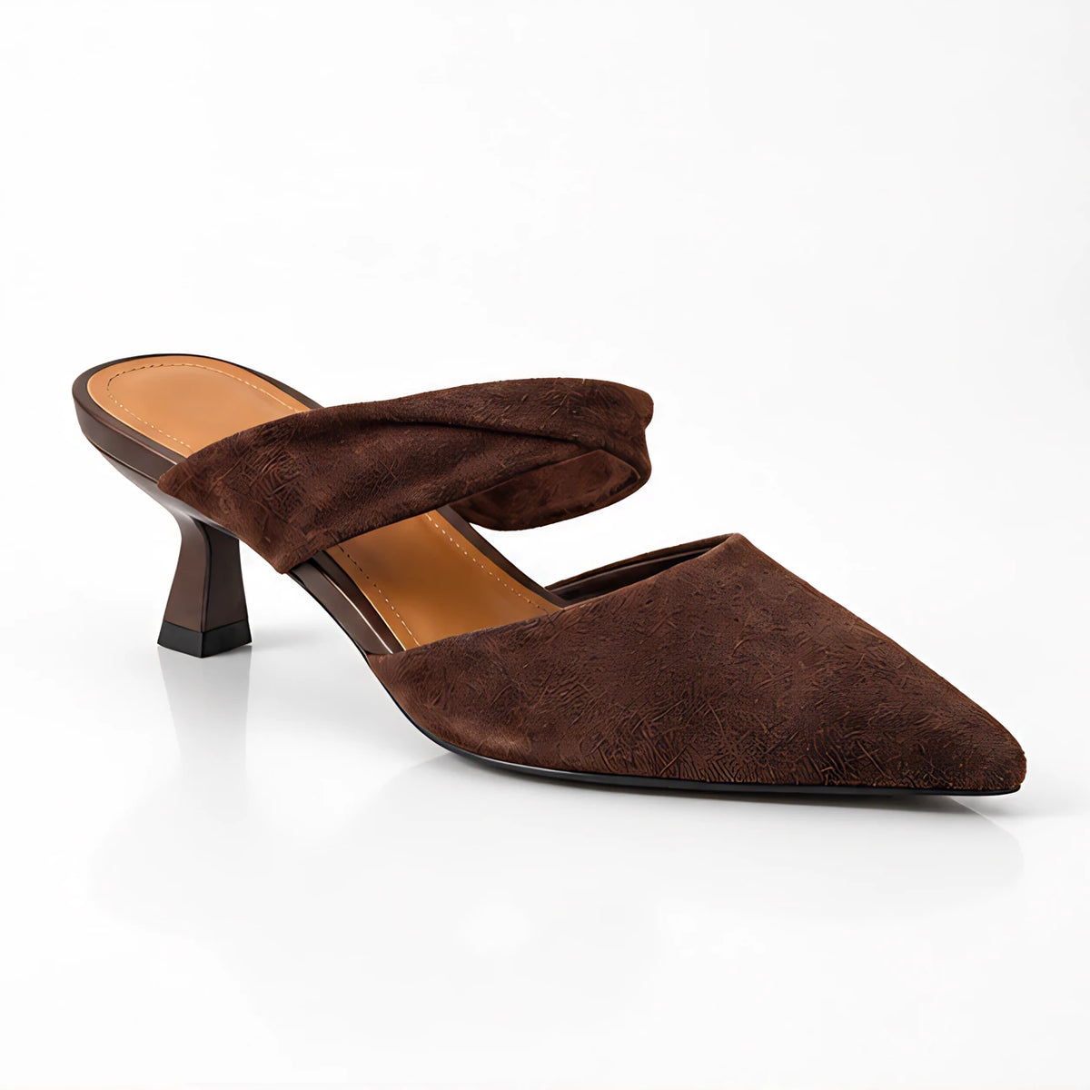 Thalia Women's Suede Kitten-Heel Mules - Chocolate - Women's Footwear > Heels > Mule Heels - Hendlys - Image 1