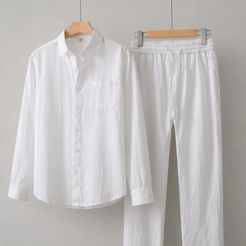 Theon Relaxed Shirt and Trouser Set - White / White - Outfit Set - Hendlys - Image 1