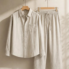 Theon Relaxed Shirt and Trouser Set - Beige / Beige - Outfit Set - Hendlys - Image 1