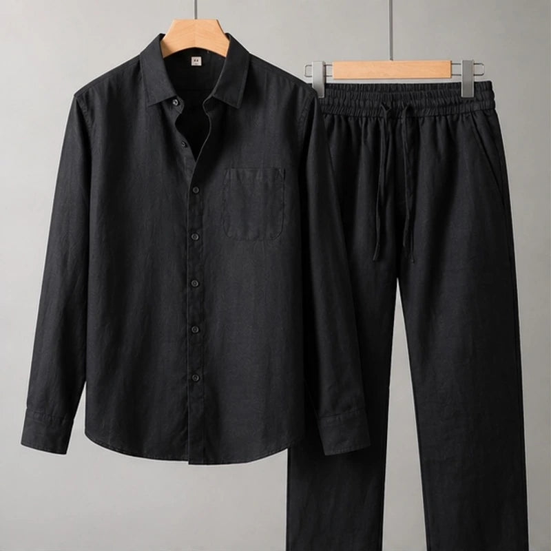 Theon Relaxed Shirt and Trouser Set - Black / Black - Outfit Set - Hendlys - Image 1