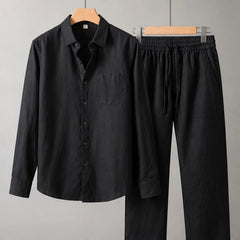 Theon Relaxed Shirt and Trouser Set - Black / Black - Outfit Set - Hendlys - Image 1
