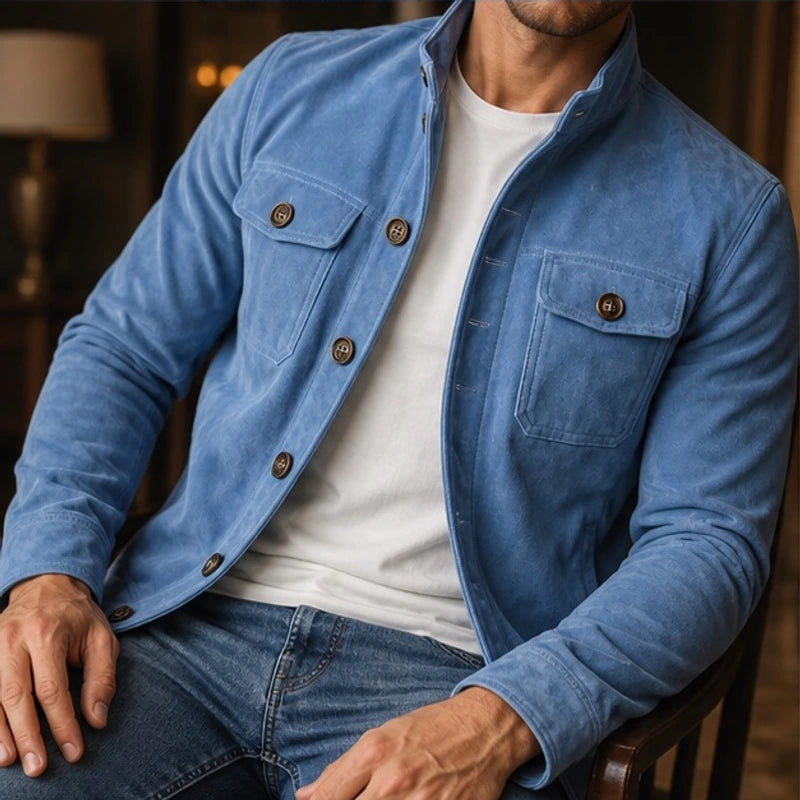 Thorne Structured Suede Jacket - Blue - structured jacket - Hendlys - Image 4