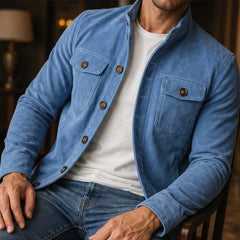 Thorne Structured Suede Jacket - Blue - structured jacket - Hendlys - Image 4