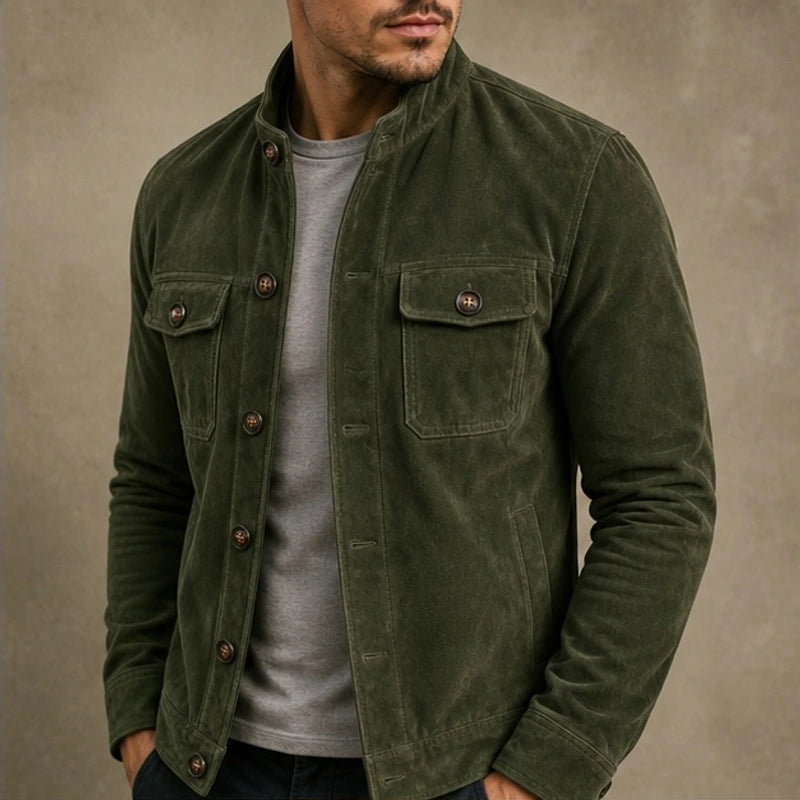 Thorne Structured Suede Jacket - Green - Jacket - Hendlys - Image 1