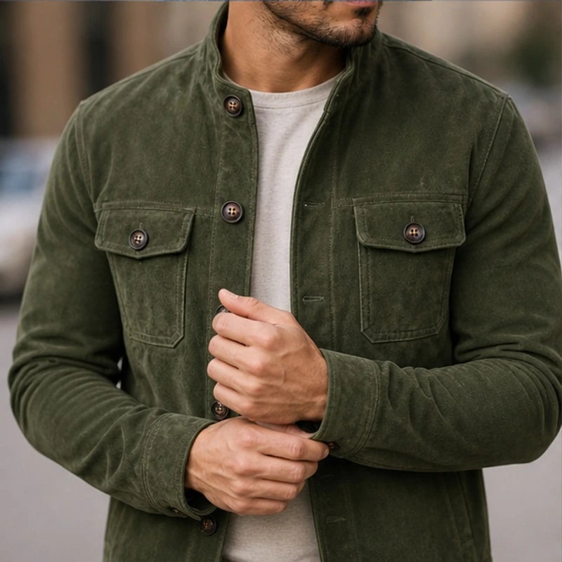 Thorne Structured Suede Jacket - Green - men's jacket - Hendlys - Image 2