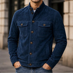 Thorne Structured Suede Jacket - Navy - Jacket - Hendlys - Image 1