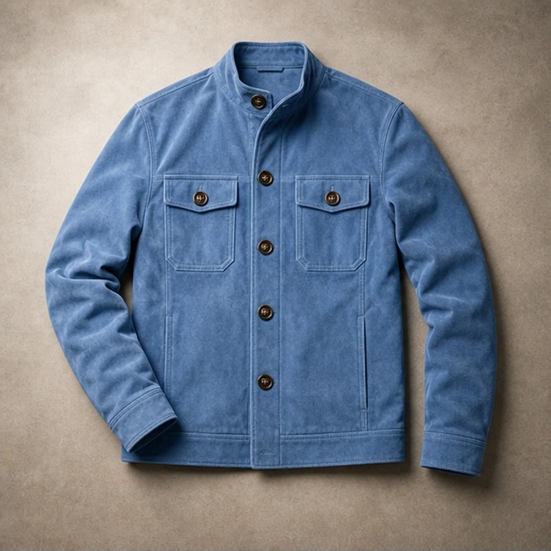 Thorne Structured Suede Jacket - Blue - men's jacket - Hendlys - Image 2