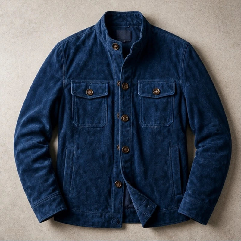 Thorne Structured Suede Jacket - Navy - suede jacket - Hendlys - Image 3