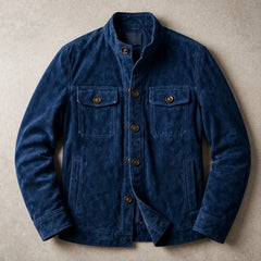 Thorne Structured Suede Jacket - Navy - suede jacket - Hendlys - Image 3