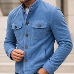 Thorne Structured Suede Jacket - Blue - Jacket - Hendlys - Image 1