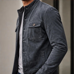Thorne Structured Suede Jacket - Gray - Jacket - Hendlys - Image 1