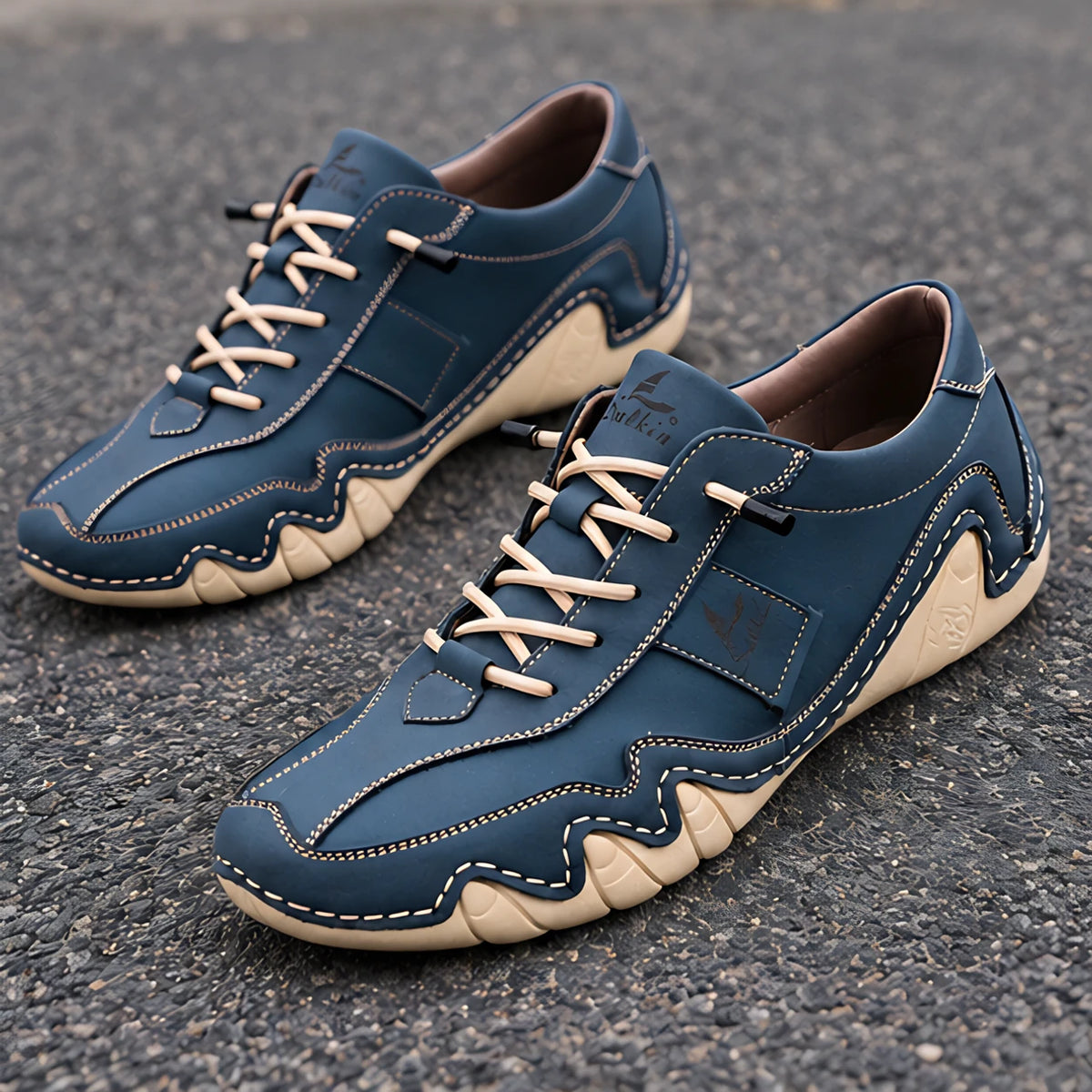 Torin Men's Wave-Stitched Leather Sneakers - Storm Navy - Men's Footwear > Sneakers > Low-Top Leather Sneakers - Hendlys - Image 3