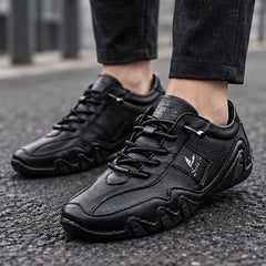 Torin Men's Wave-Stitched Leather Sneakers - Carbon Black - Men's Footwear > Sneakers > Low-Top Leather Sneakers - Hendlys - Image 1