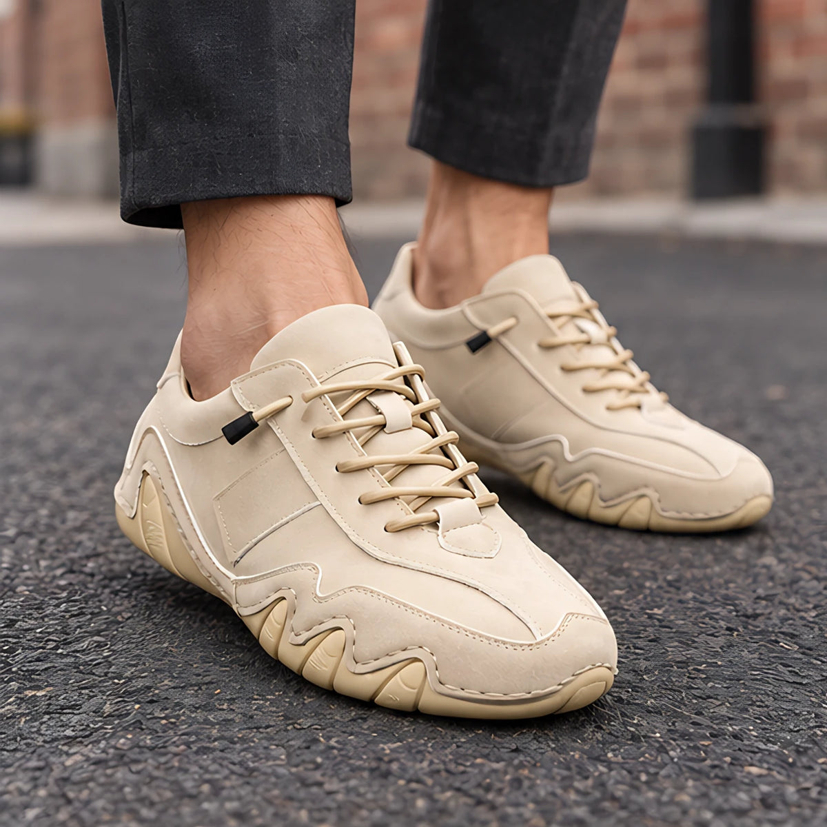 Torin Men's Wave-Stitched Leather Sneakers - Sandstone - Men's Footwear > Sneakers > Low-Top Leather Sneakers - Hendlys - Image 1