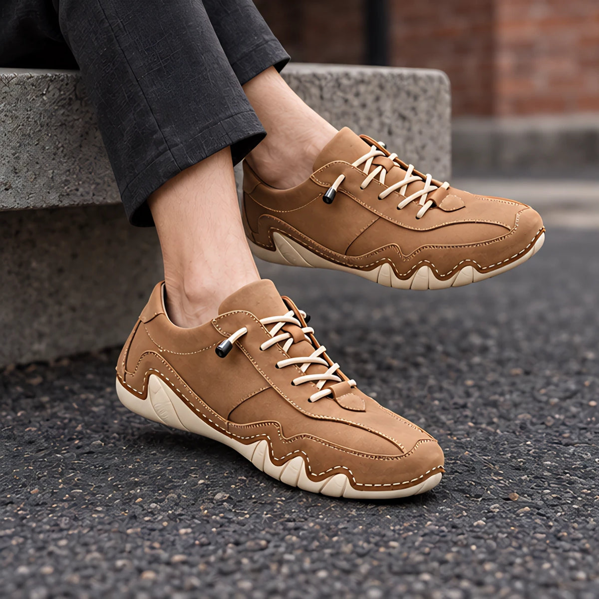 Torin Men's Wave-Stitched Leather Sneakers - Desert Oak - Sneakers - Hendlys - Image 2