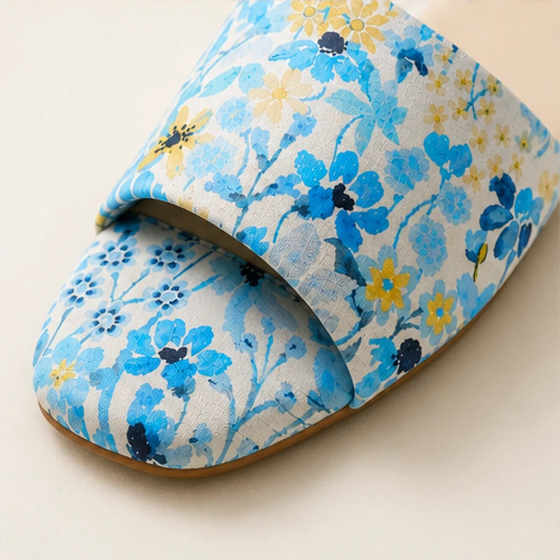 Torino Floral Flat Mule - Aqua Blue - women's mules - Hendlys - Image 4