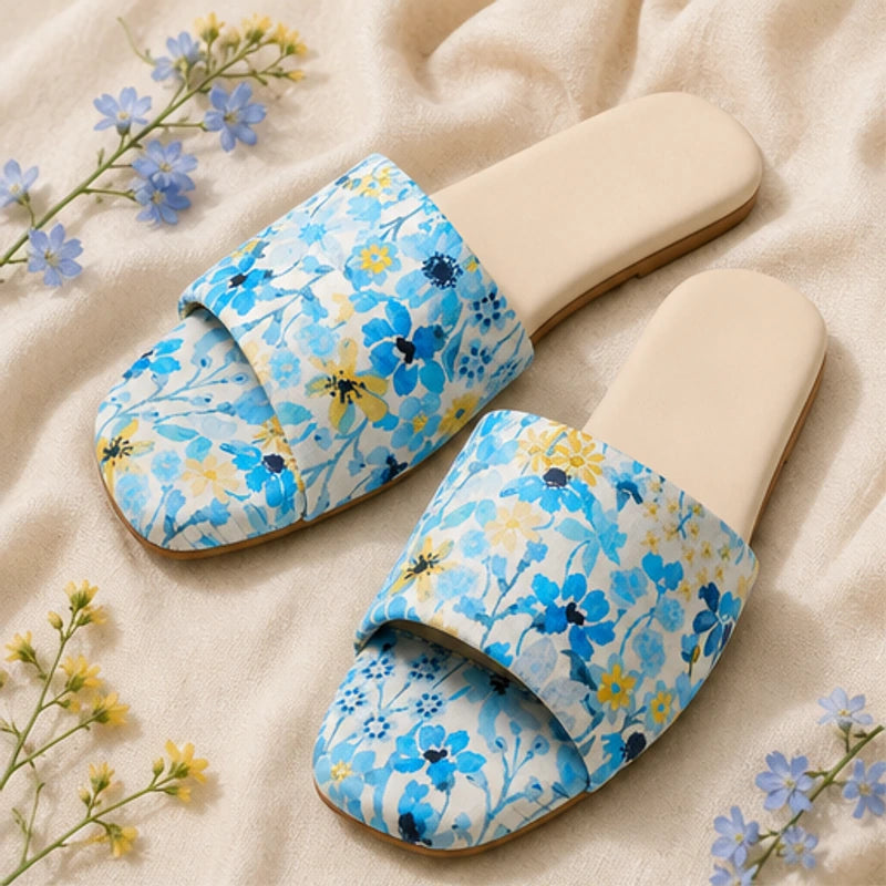 Torino Floral Flat Mule - Aqua Blue - floral mules - Hendlys - Image 3