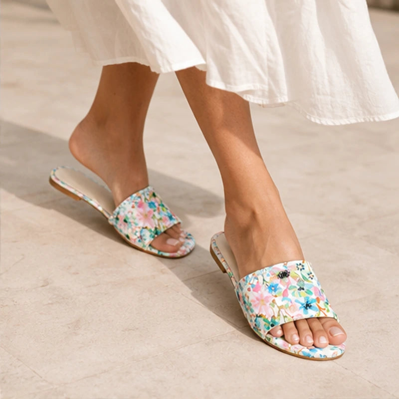 Torino Floral Flat Mule - Petal Pink - Mules - Hendlys - Image 1