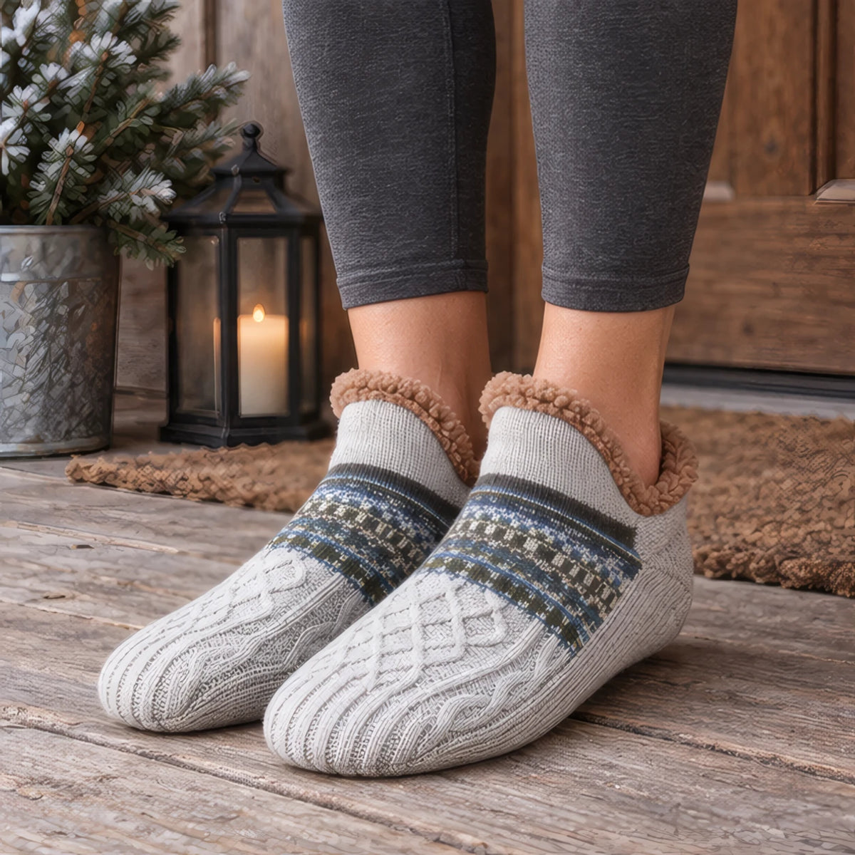 Torvale Non-Slip Fleece-Lined Slipper Socks - Gray - Apparel & Accessories > Socks > Slipper Socks - Hendlys - Image 1