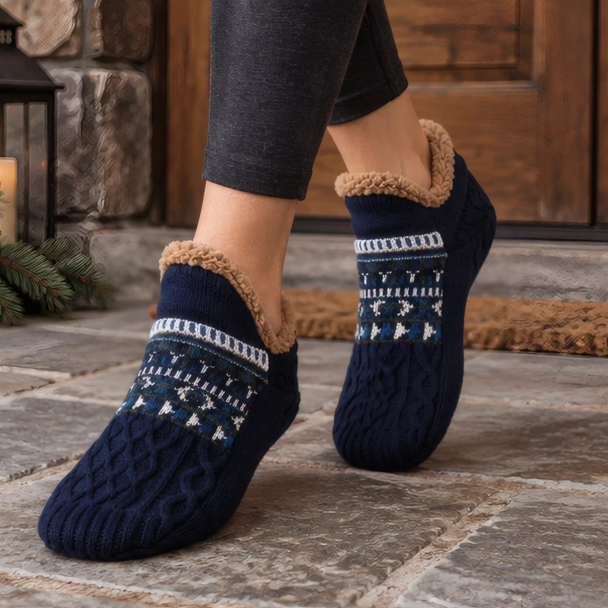 Torvale Non-Slip Fleece-Lined Slipper Socks - Blue - color_gallery - Hendlys - Image 2