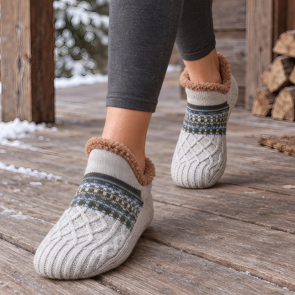 Torvale Non-Slip Fleece-Lined Slipper Socks - Gray - color_gallery - Hendlys - Image 2
