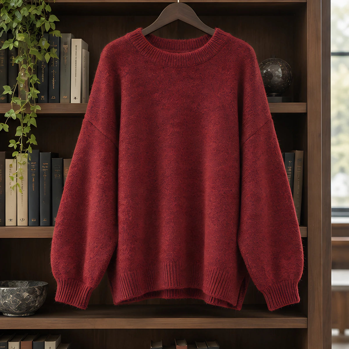 Tova Women's Oversized Crew Neck Sweater - Red - female - Hendlys - Image 3