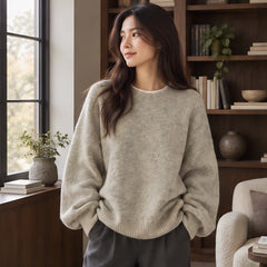 Tova Women's Oversized Crew Neck Sweater - Cream - Women's Clothing > Sweaters & Cardigans > Crew Neck Sweaters - Hendlys - Image 1