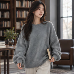 Tova Women's Oversized Crew Neck Sweater - Gray - Women's Sweater - Hendlys - Image 2