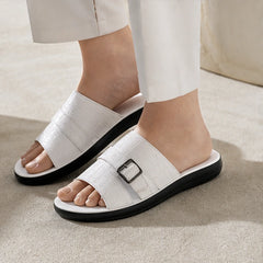 Mariner Croc-Embossed Leather Sandal - White - leather sandals - Hendlys - Image 3