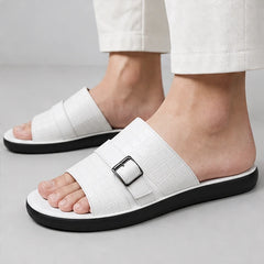 Mariner Croc-Embossed Leather Sandal - White - croc embossed - Hendlys - Image 4