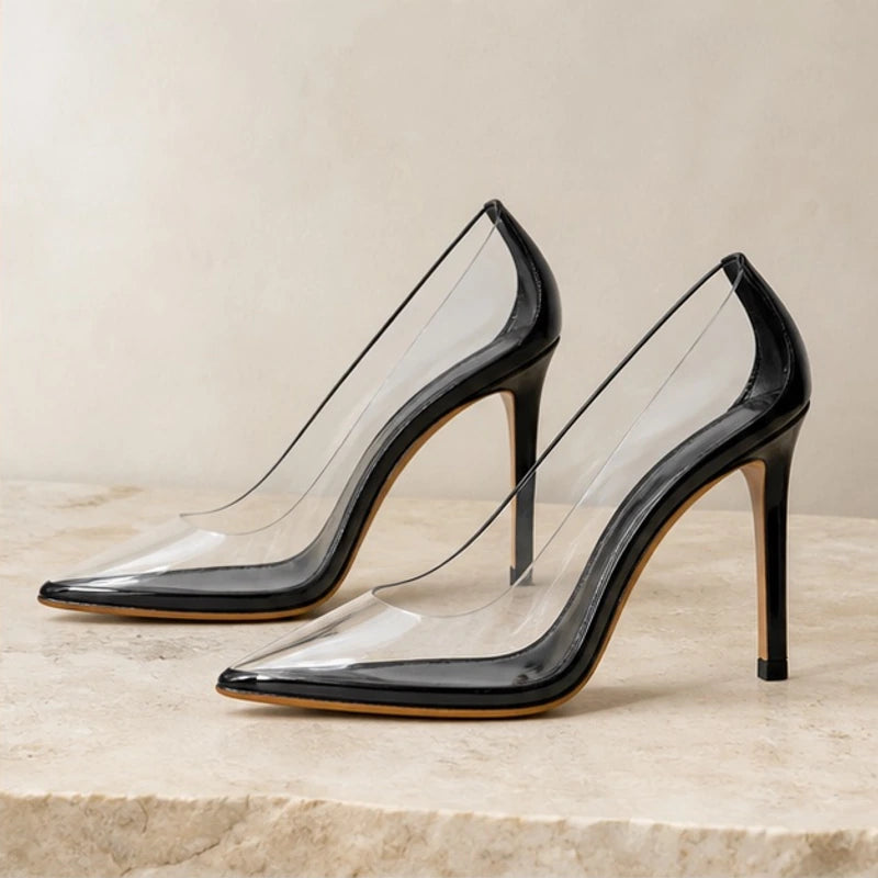 Valentina Transparent Pumps - Onyx Trim - women heels - Hendlys - Image 3