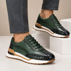 Valerio Men's Croc-Embossed Leather Sneakers - Green - Sneakers - Hendlys - Image 3