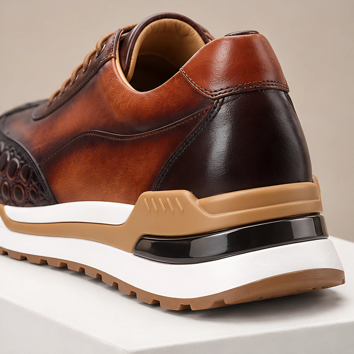 Valerio Men's Croc-Embossed Leather Sneakers - Brown - Men's Footwear > Sneakers > Low-Top Sneakers - Hendlys - Image 4
