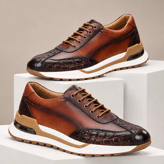 Valerio Men's Croc-Embossed Leather Sneakers - Brown - mens_footwear - Hendlys - Image 2