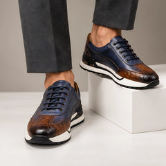Valerio Men's Croc-Embossed Leather Sneakers - Blue - Sneakers - Hendlys - Image 3