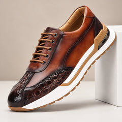 Valerio Men's Croc-Embossed Leather Sneakers - Brown - Men's Footwear > Sneakers > Low-Top Sneakers - Hendlys - Image 1