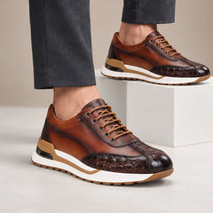 Valerio Men's Croc-Embossed Leather Sneakers - Brown - Sneakers - Hendlys - Image 3